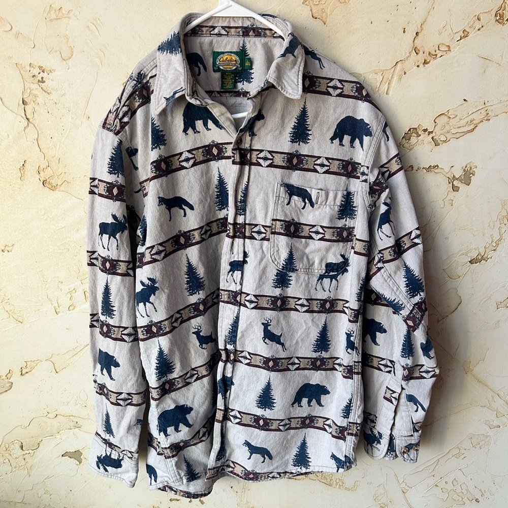 🏷️SALE Cabela’s Vintage 1990s Men’s Flannel Shirt Size Large Wildlife EUC